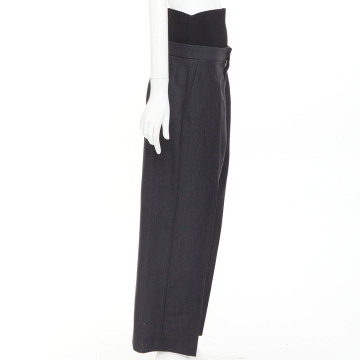 ALAIA 2024 black grey mohair wool wide waistband cropped pants FR38 M