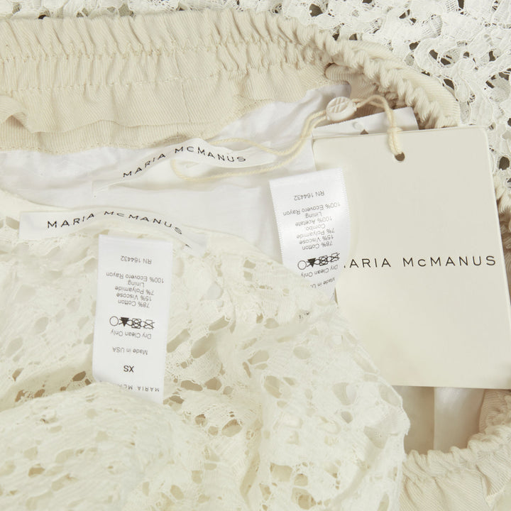 MARIA MCMANUS 2022 Organic Cotton Openwork Floral Lace elegant top skirt set XS