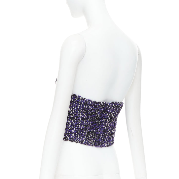 PRADA 2018 Runway purple wool tweed rubber badge strapless bustier tube IT40 S