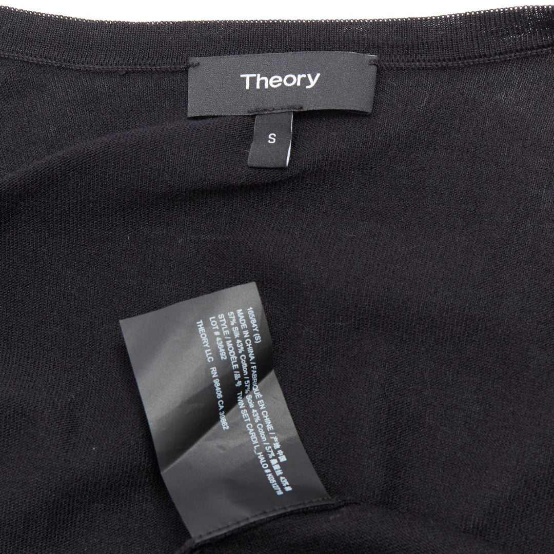 THEORY black silk cotton white buttons crew neck cardigan S