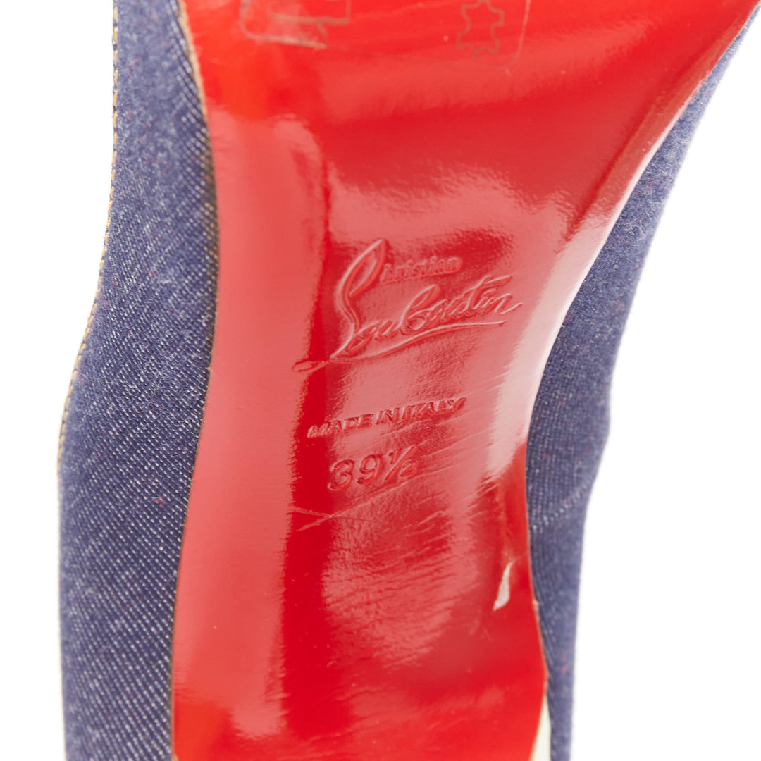 CHRISTIAN LOUBOUTIN So Kate 120 blue indigo denim white heel pumps EU39.5