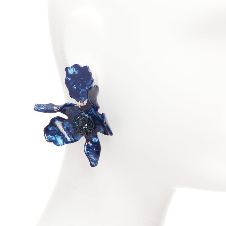 LELE SADOUGHI blue acrylic black crystal flower dangling clip on earrings Pair