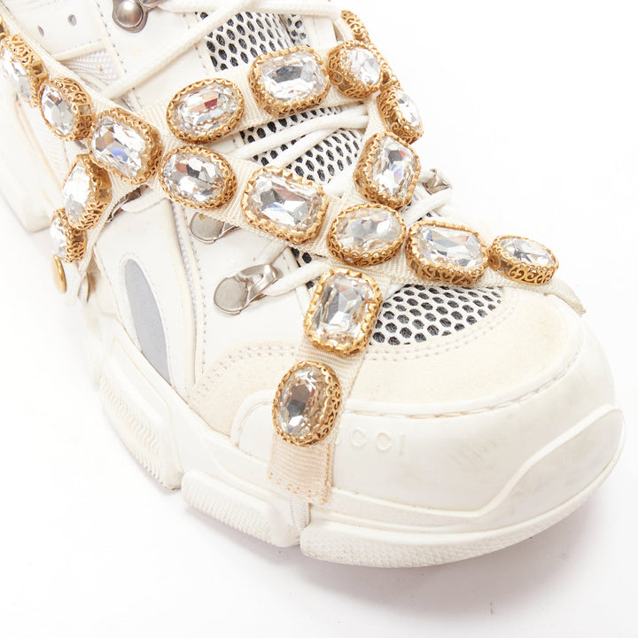 GUCCI Runway Flashtrek cream crystal harness chunky sneakers EU38