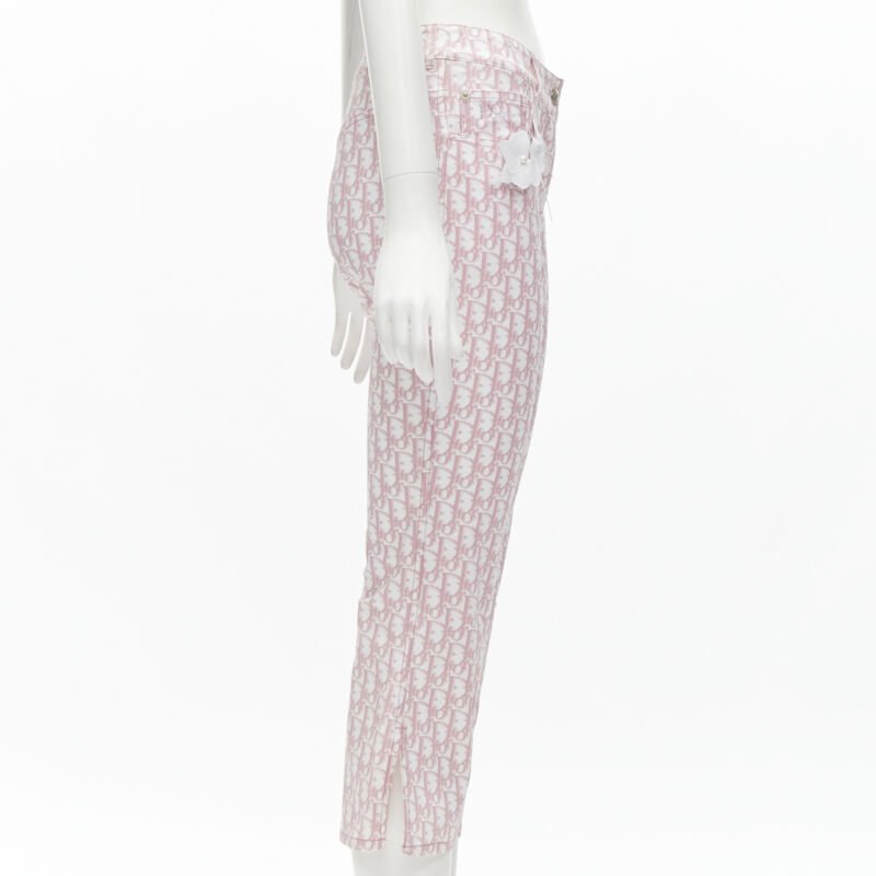 CHRISTIAN DIOR Galliano Y2K pink monogram crystal flared cropped pants FR36 S