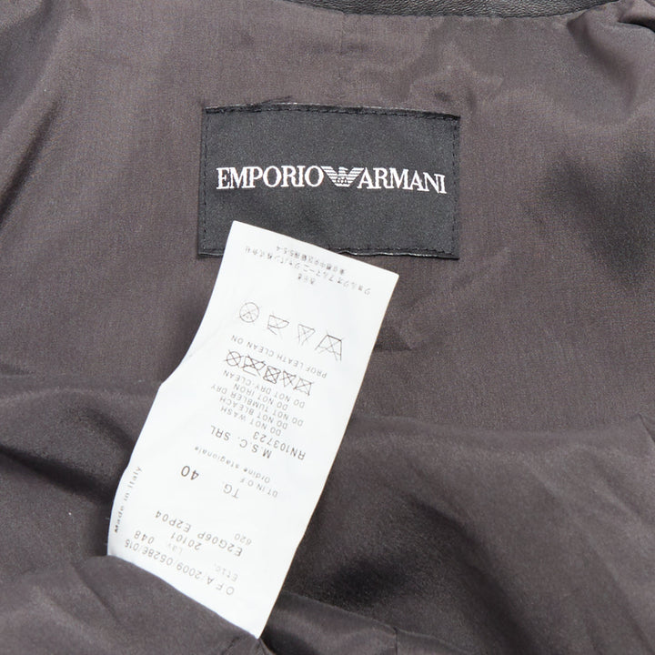 EMPORIO ARMANI 2009 black lambskin grey embroidered scalloped crop jacket IT40 S