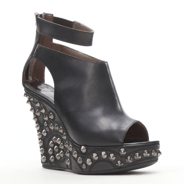 GIVENCHY black silver spike baroque studded platform wedge gladiator EU36.5