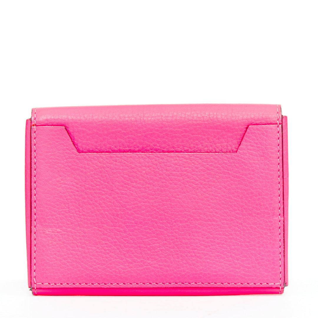 CELINE hot pink grained leather silver logo 4 fold flap wallet