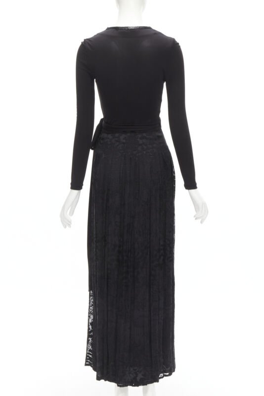 DIANE VON FURSTENBERG black silk bead embellished wrap maxi dress US0 XS