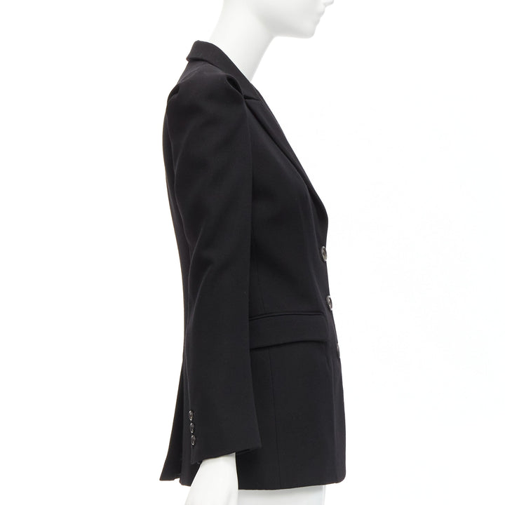 PRADA 2009 black virgin wool puffed shoulder fitted formal blazer IT38 XS