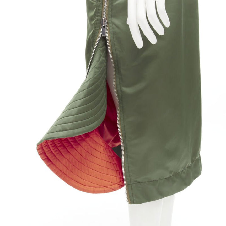 SACAI Chitose Abe green nylon deconstructed MA1 bomber flared skirt S
