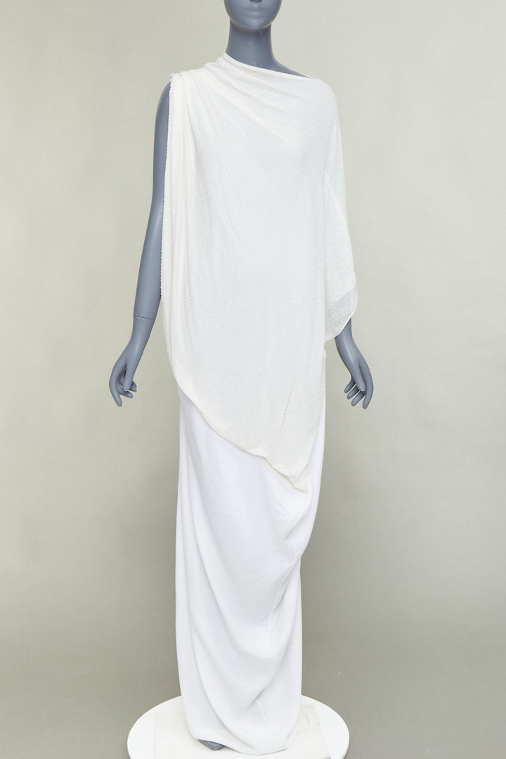 FERRAGAMO Maximilian Davis 2023 Bridal white crystal draped asymmetric gown IT4