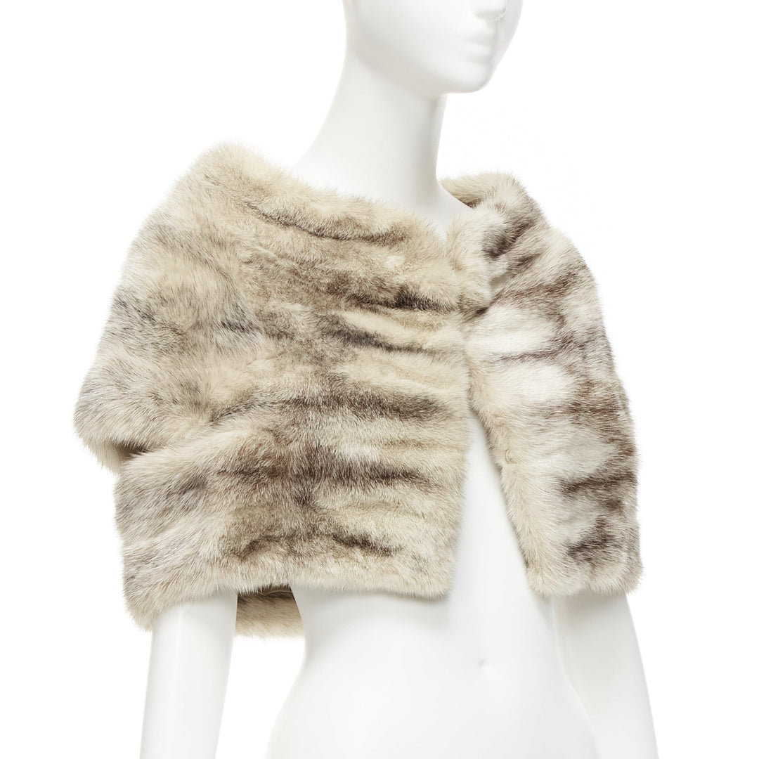 MARNI beige genuine fur striped colouring shawl bolero crop jacket IT40
