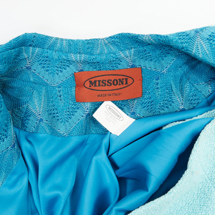 MISSONI Vintage blue patchwork knit pointelle boucle lace wool coat IT42 M
