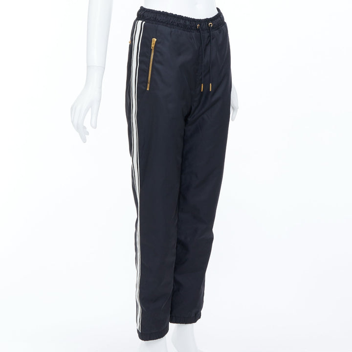 CELINE black nylon side stripe embroidered logo drawstring track pants FR36 S