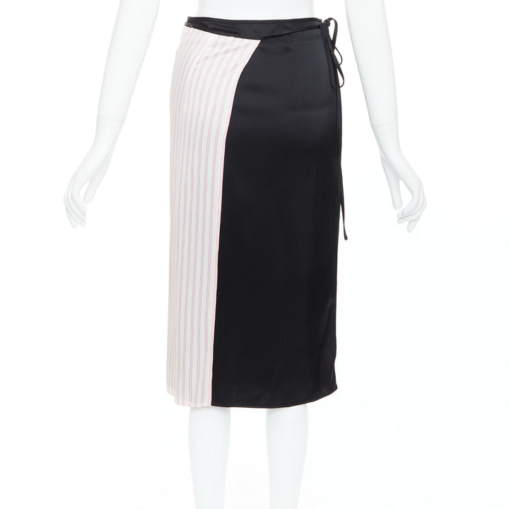 ALEXANDER WANG T black pink cream pinstripe wrap skirt US0 XS