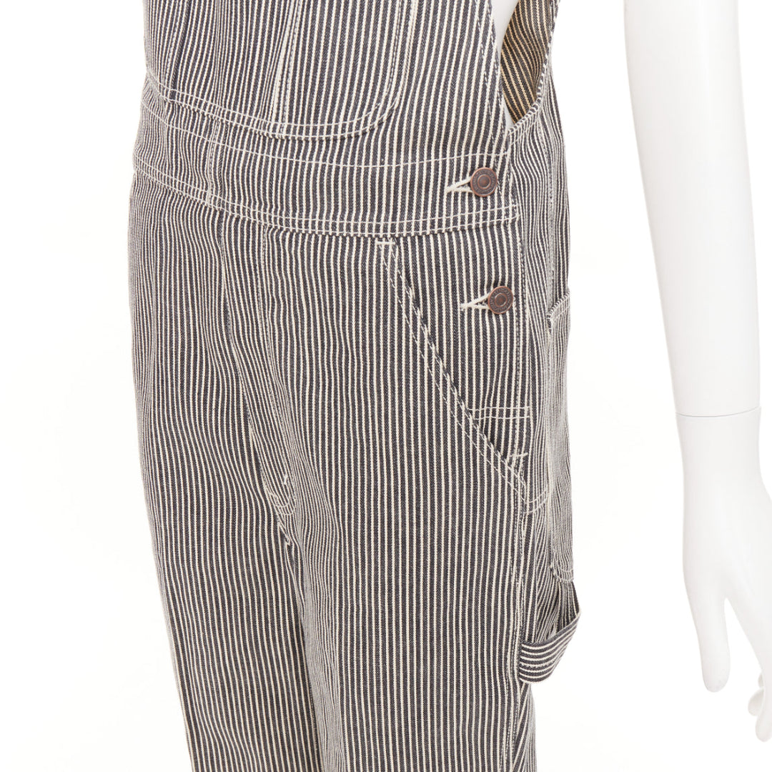 CELINE 2020 Runway Hickory grey striped logo buckles cargo overalls dungaree 28"