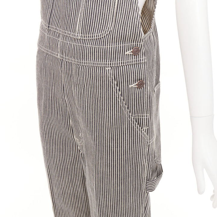 CELINE 2020 Runway Hickory grey striped logo buckles cargo overalls dungaree 28"