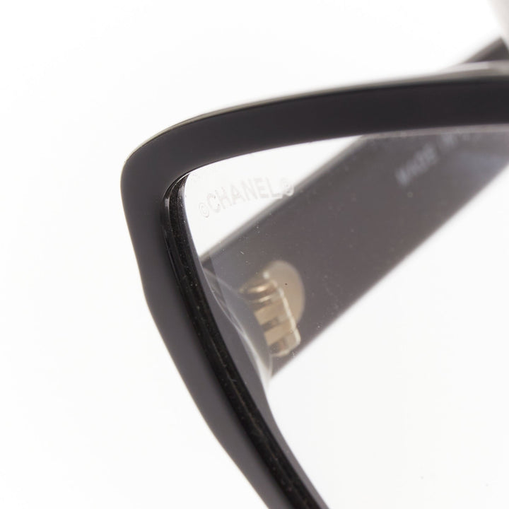 CHANEL 5408-A black acetate gold logo sides oversized square optical glasses
