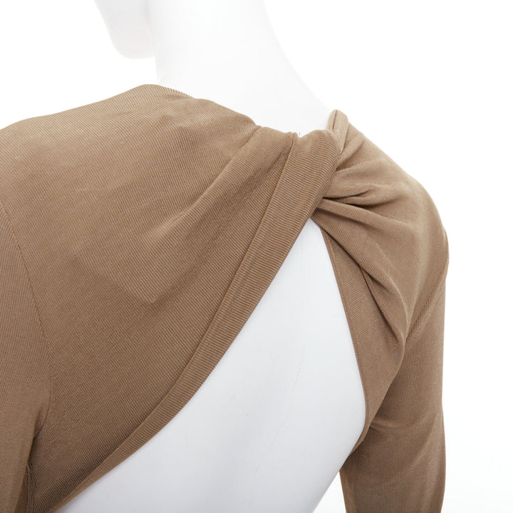 SAINT LAURENT 2024 beige viscose blend knit knot open back gown dress M