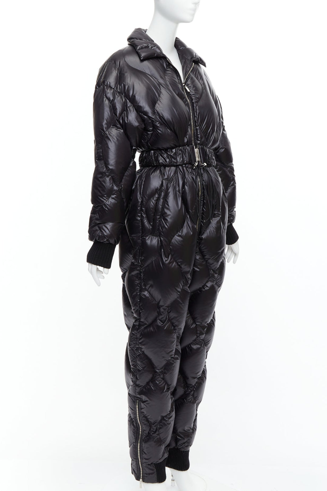 MIU MIU 2021 Runway black quilted goose down puffer belted jumpsuit IT38 XS