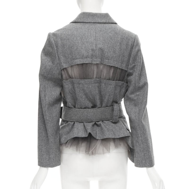 vintage Runway COMME DES GARCONS 2006 grey tulle belted deconstructed jacket XS