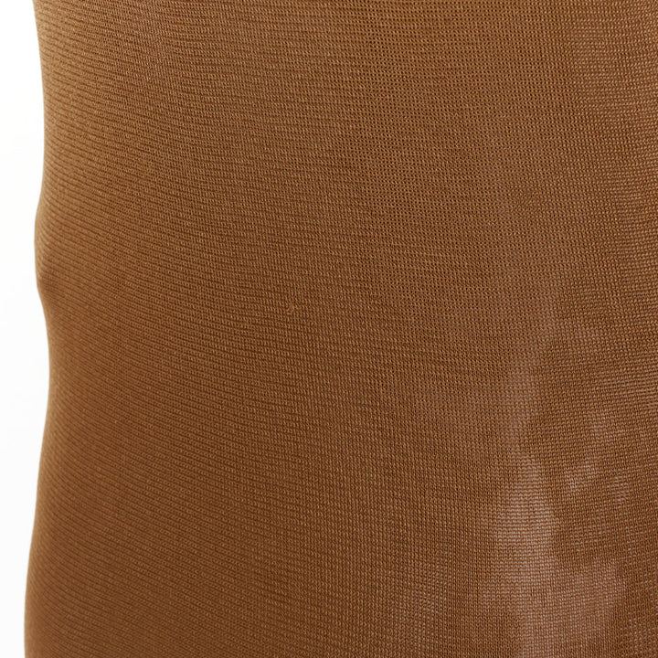 SAINT LAURENT 2022 brown slinky scoop neck sheer knit maxi dress XS
