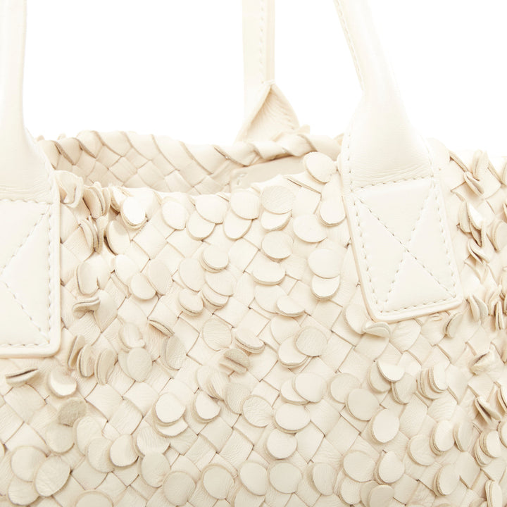BOTTEGA VENETA Limited Poussin Paillettes Cabat beige leather woven applique bag