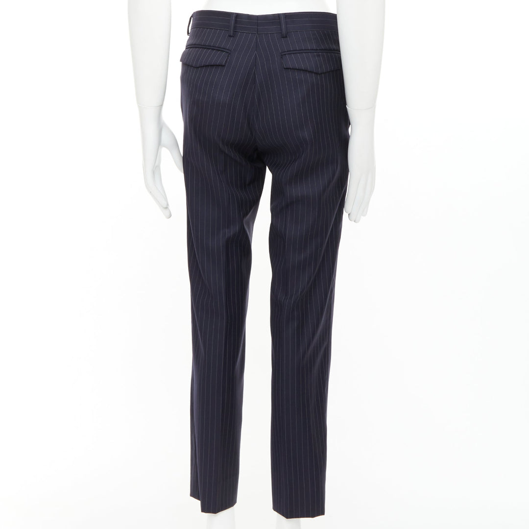 DIOR HOMME Hedi Slimane navy 100% virgin wool pinstripe dress pants FR44 XS