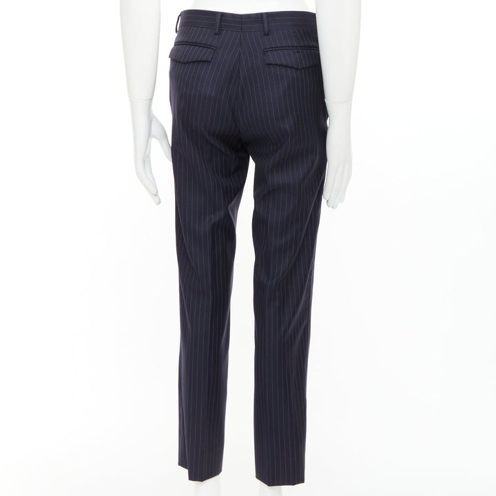 DIOR HOMME Hedi Slimane navy 100% virgin wool pinstripe dress pants FR44 XS
