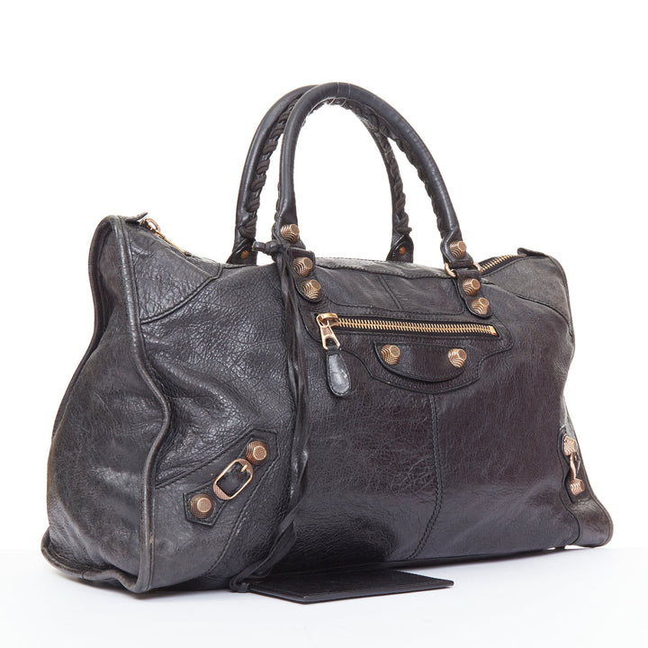 BALENCIAGA Motocross Giant 21 rose gold hardware black lambskin city tote bag