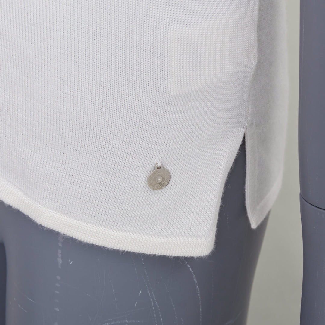 HERMES beige cashmere silk silver H charm short sleeve pullover sweater FR36 S
