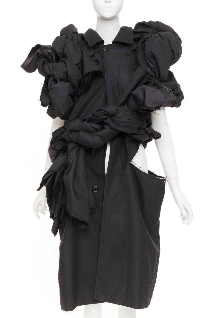 rare COMME DES GARCONS 2019 Runway textured knots deconstructed cut out coat S