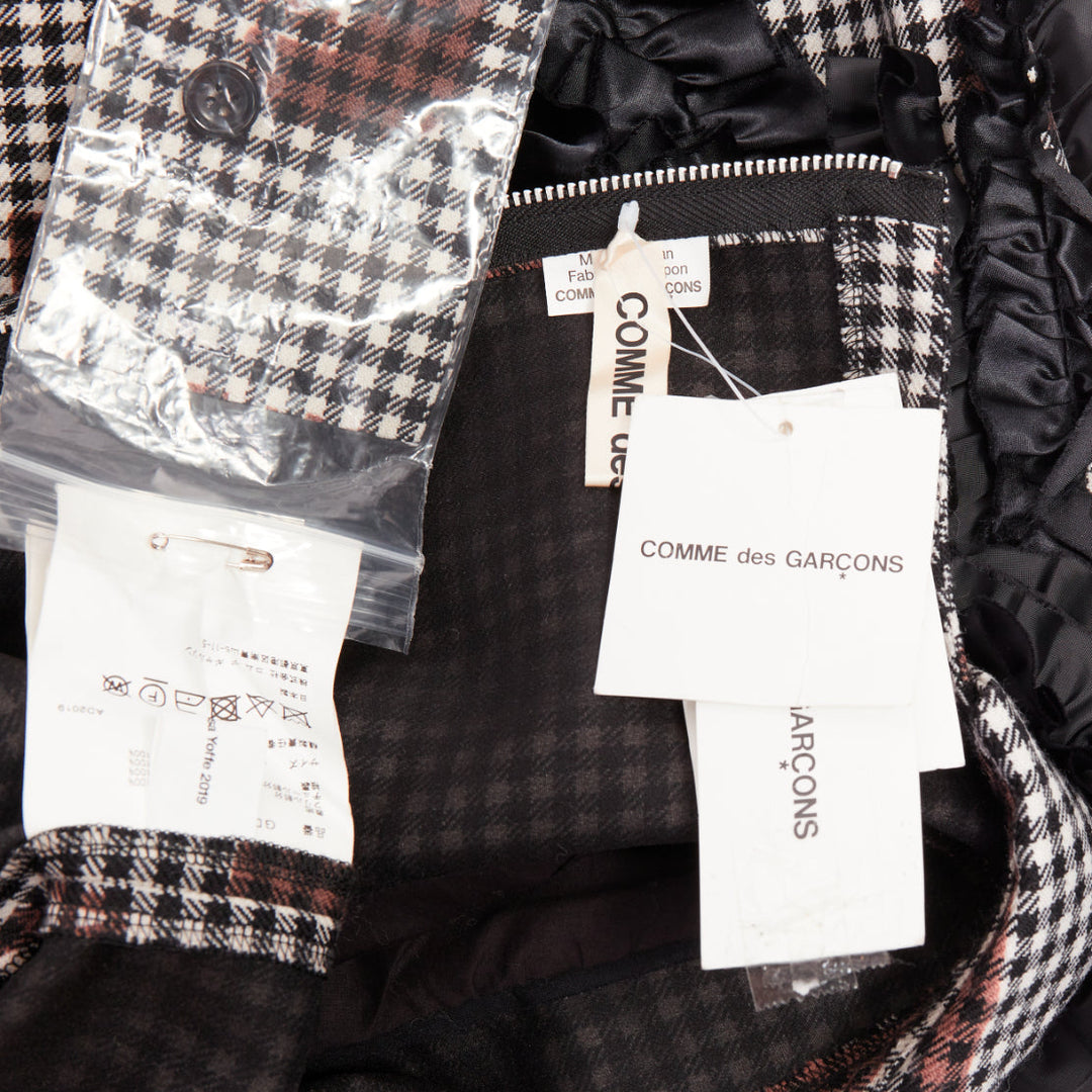 COMME DES GARCONS 2019 brown black wool gingham multi sleeve ruffle midi dress S