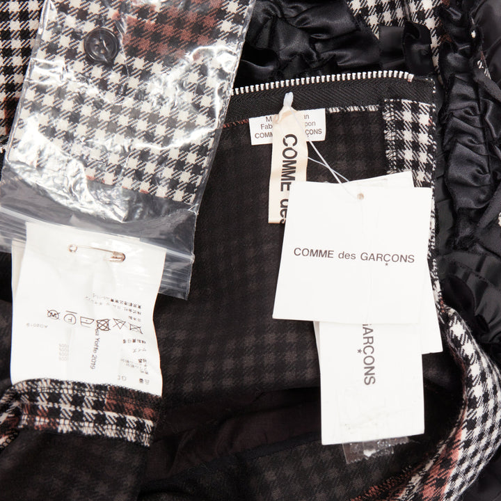 COMME DES GARCONS 2019 brown black wool gingham multi sleeve ruffle midi dress S