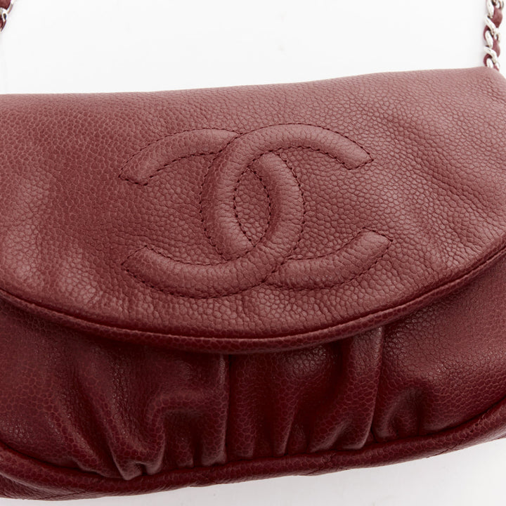 CHANEL Half Moon red grained leather CC quilted flap crossbody WOC bag
