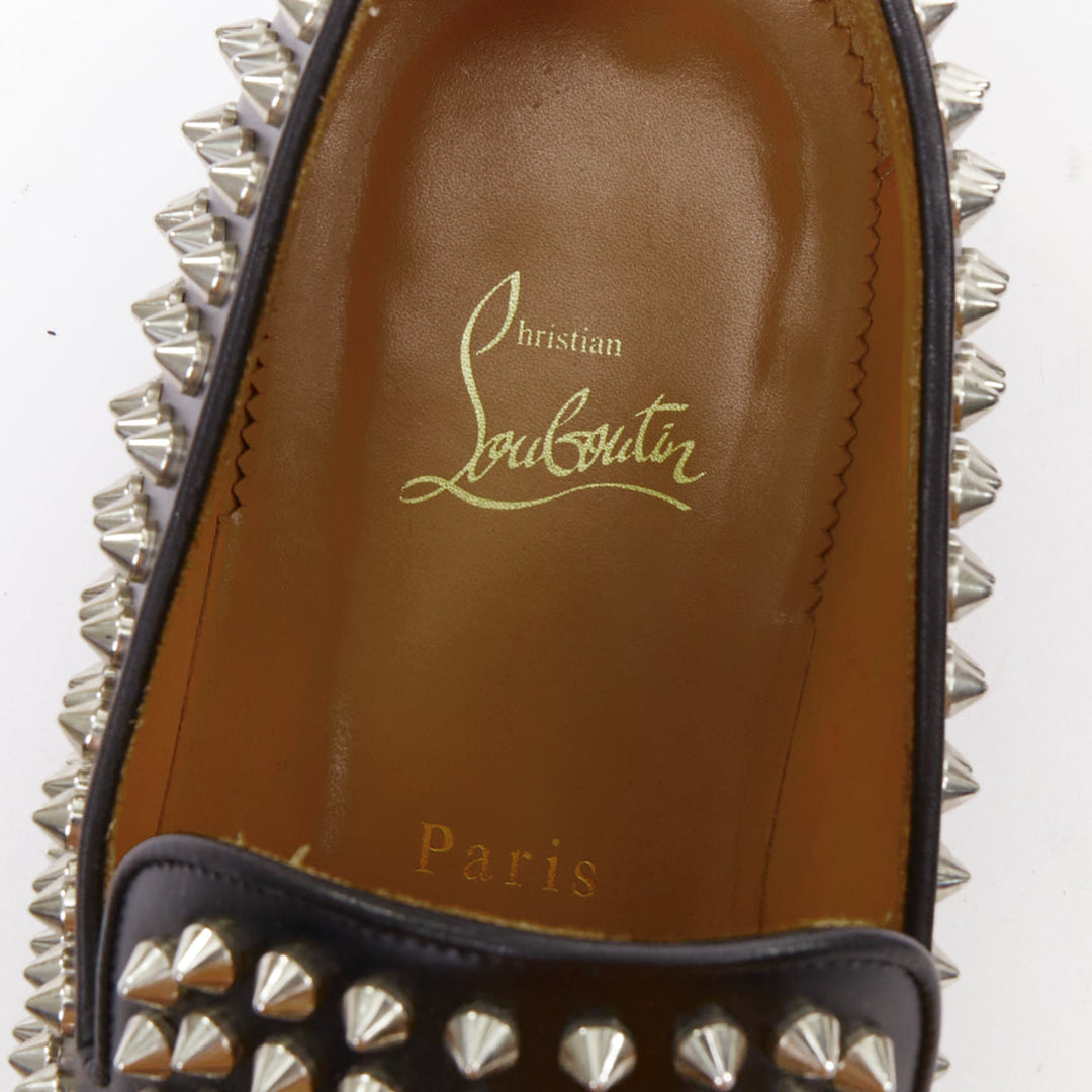 CHRISTIAN LOUBOUTIN Rollerboy black silver leather spike stud loafers EU40.5