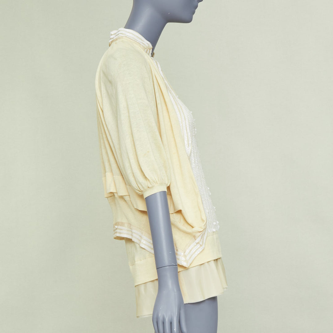SACAI 2007 yellow cotton white sequin trim cardigan sweater vest twin set JP2 M