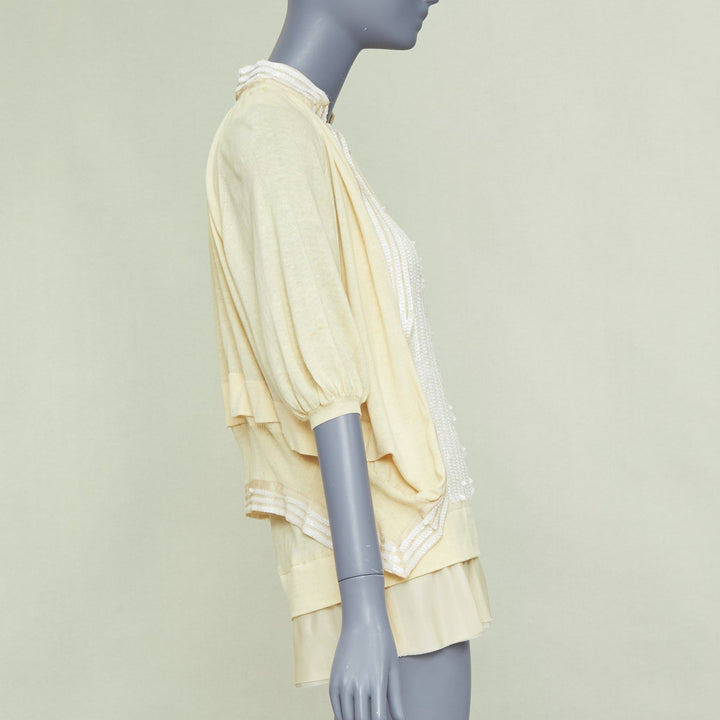 SACAI 2007 yellow cotton white sequin trim cardigan sweater vest twin set JP2 M