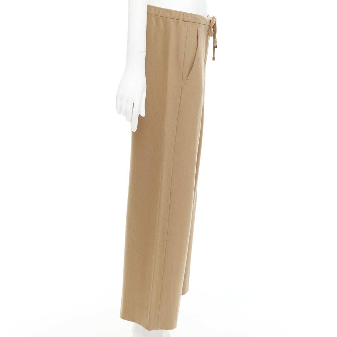 MAX MARA ' camel virgin wool blend drawstring waist wide leg cropped pants 32"