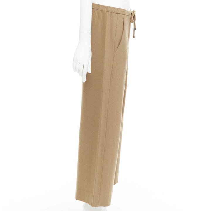 MAX MARA ' camel virgin wool blend drawstring waist wide leg cropped pants 32"