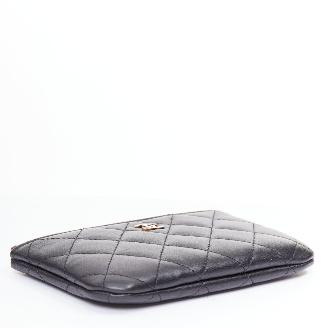 CHANEL Classic Small Zipped Pouch smooth lambskin  gold tone metal pouch
