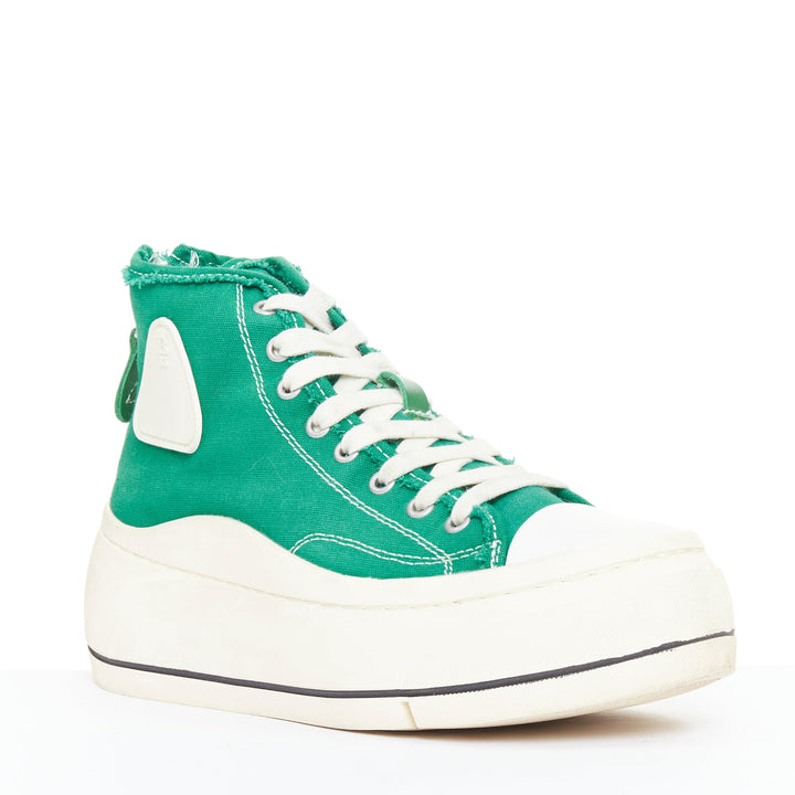R13 Kurt bright green distressed canvas chunky platform high top sneakers EU37