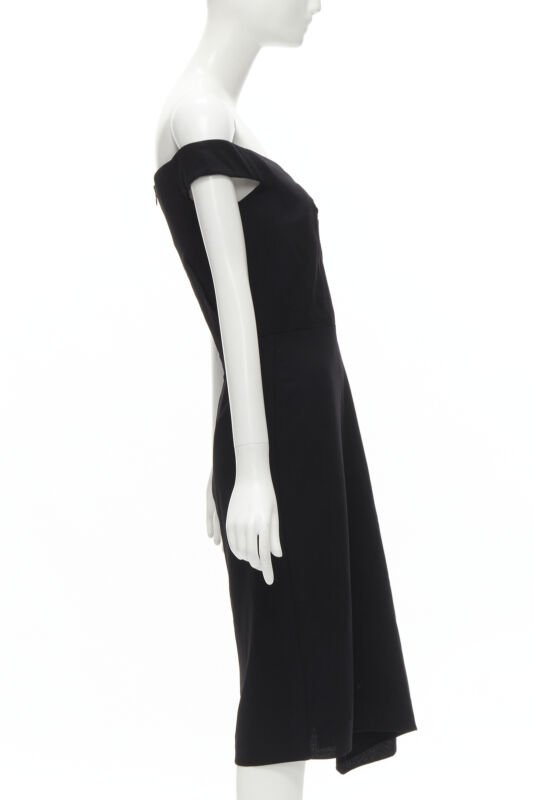 ALEXANDER MCQUEEN black wool black off shoulder boned corset draped dress IT40 S