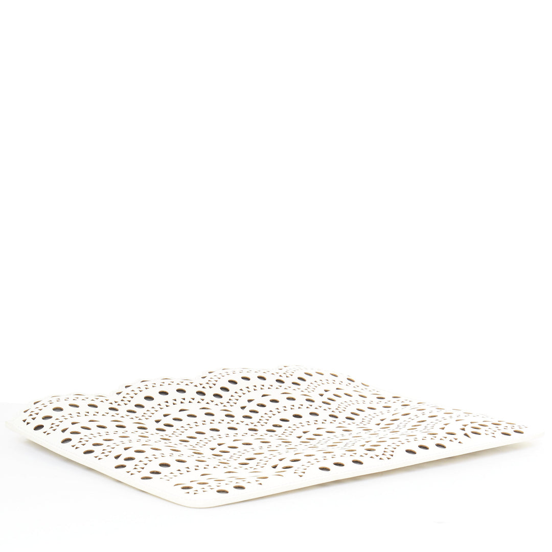 ALAIA Vienne laser cut white leather black lined scalloped zip pouch clutch bag