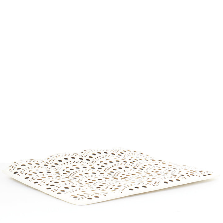 ALAIA Vienne laser cut white leather black lined scalloped zip pouch clutch bag