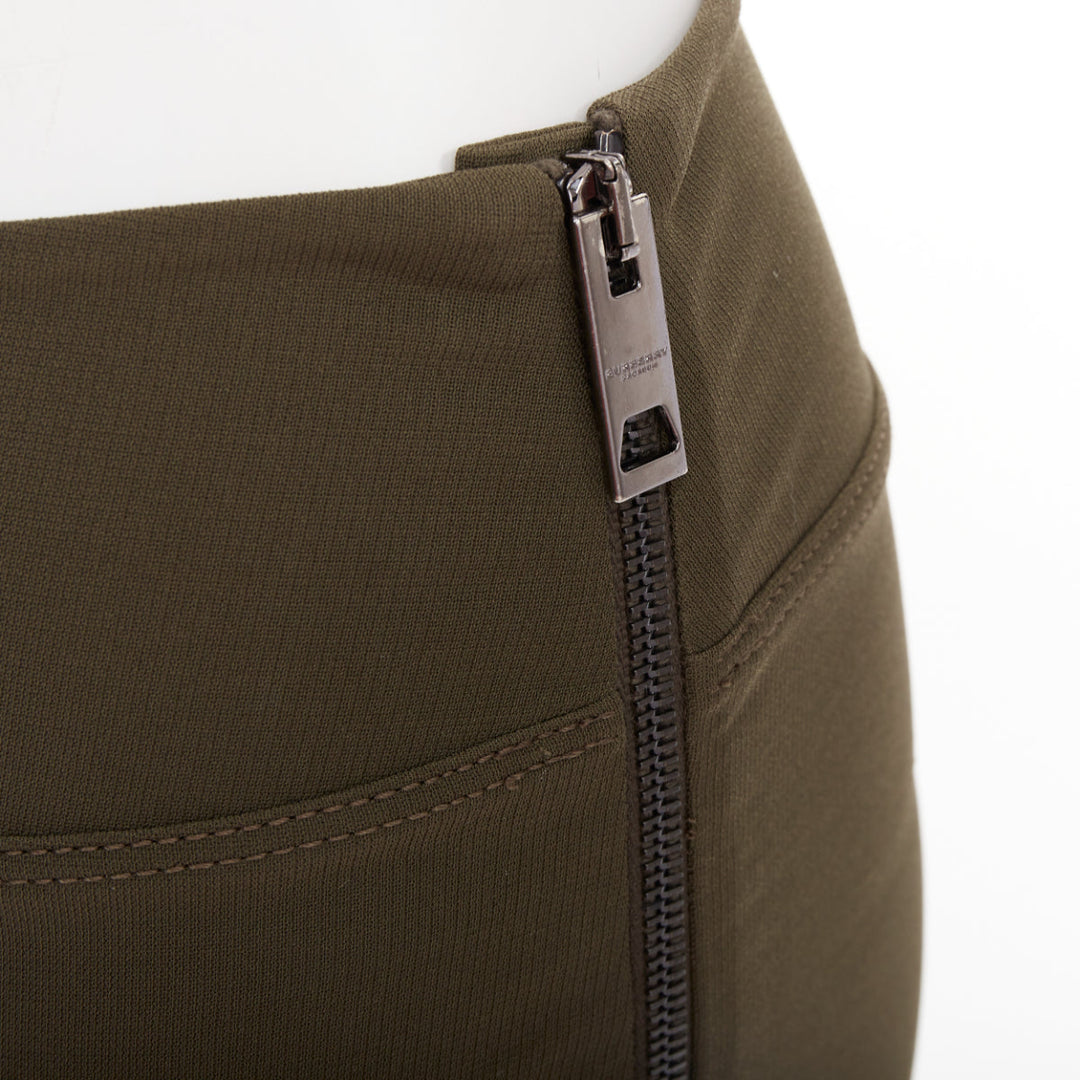 BURBERRY PRORSUM khaki green zip back hem stretch skinny pants IT40 S