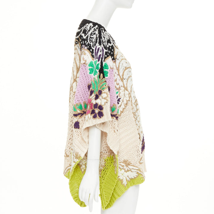 VALENTINO 2021 Runway black yellow cotton embroidered crochet poncho cape XS