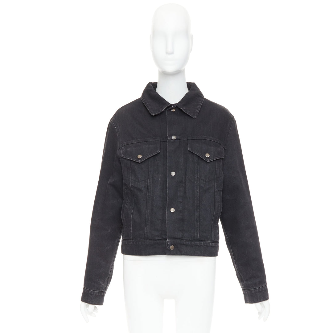 SAINT LAURENT 2018 black classic washed denim snap buttons trucker jacket M