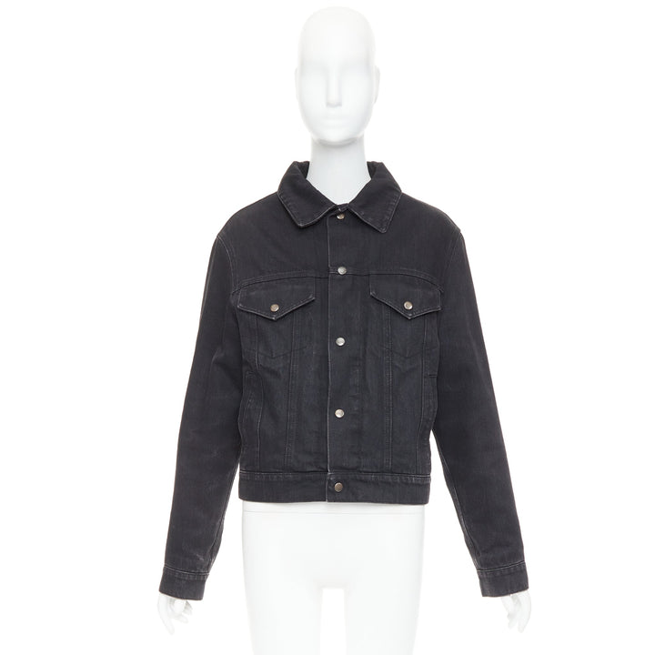 SAINT LAURENT 2018 black classic washed denim snap buttons trucker jacket M