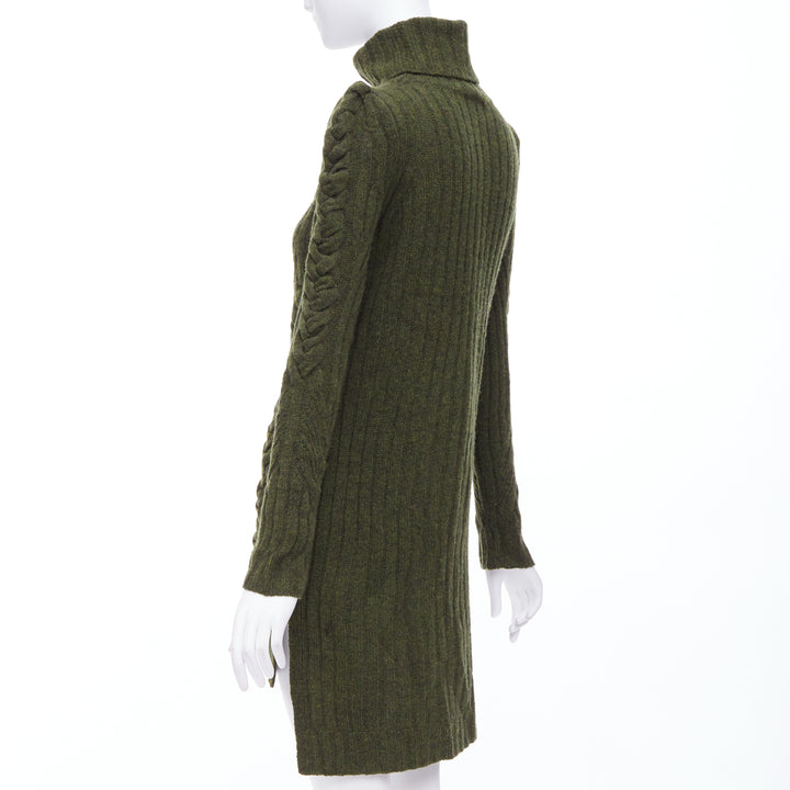 OLD CELINE 2010 Runway Phoebe Philo green wool cashmere cable knit dress S